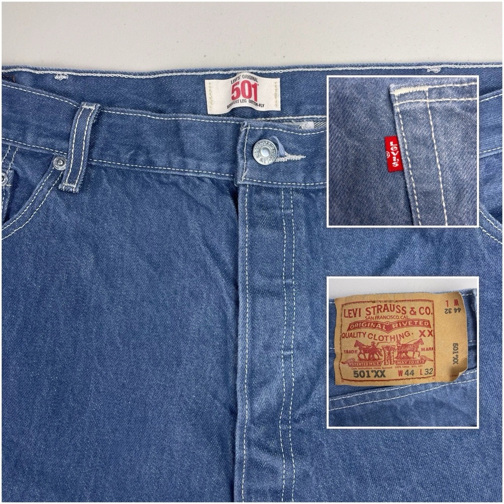 Vintage Levi's 501 XX‎ Jeans 44x32 (41x30) Straight Button Fly Blue Mexico EUC